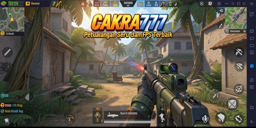 Tangkapan layar utama CAKRA777 menampilkan aksi seru dalam gameplay FPS.