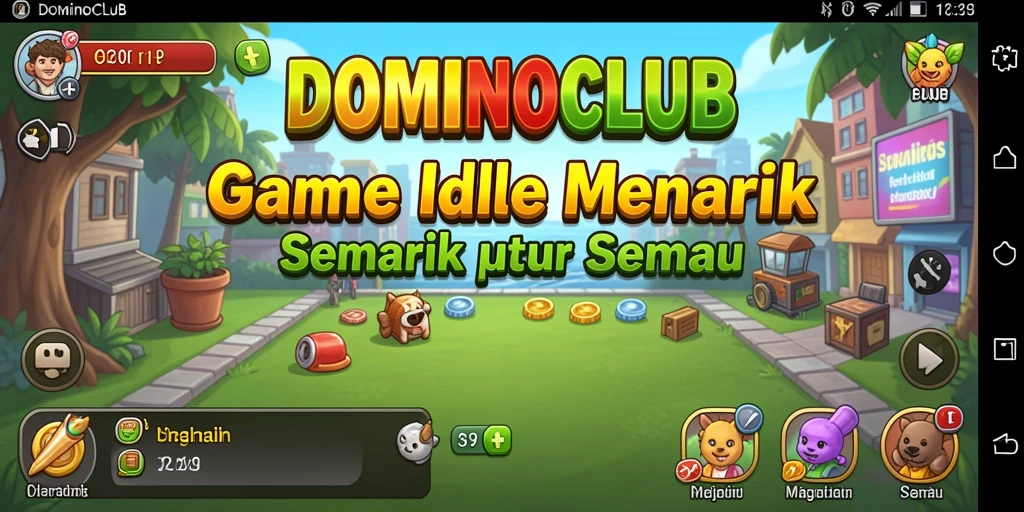 Menampilkan gameplay DOMINOCLUB dengan karakter domino yang aktif.