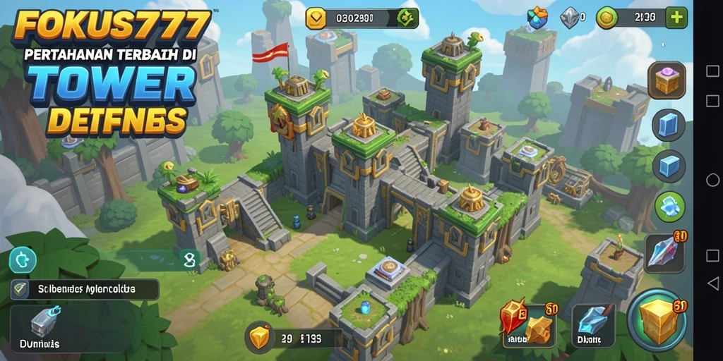 Gameplay seru di FOKUS777: pertahanan menara melawan gelombang musuh.