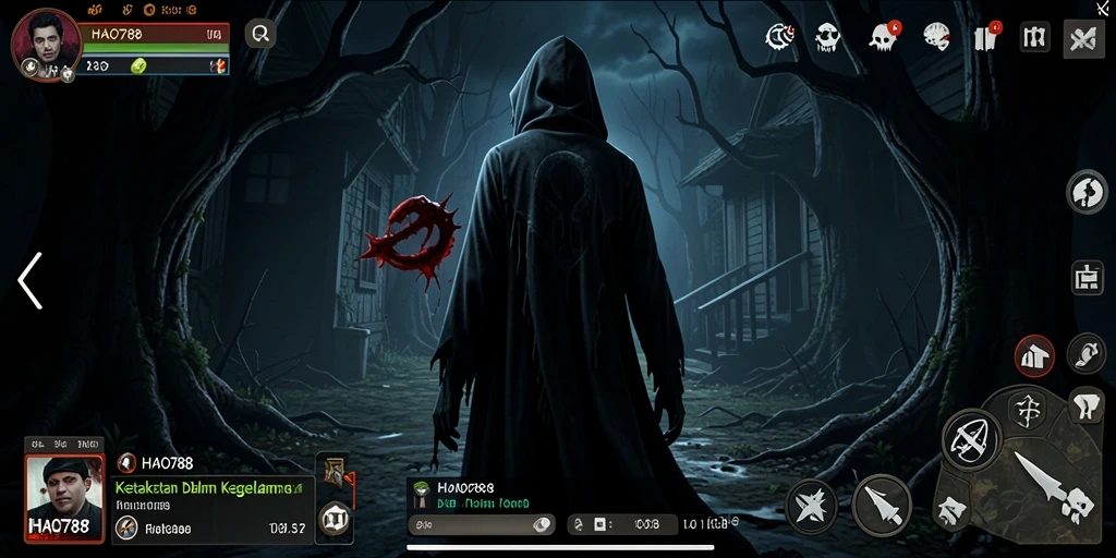 Tampilan gameplay menegangkan dari HAO788 yang penuh dengan kegelapan.
