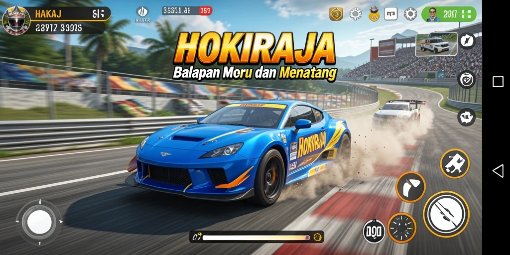 Tangkapan layar HOKIRAJA memperlihatkan momen balapan yang mendebarkan.