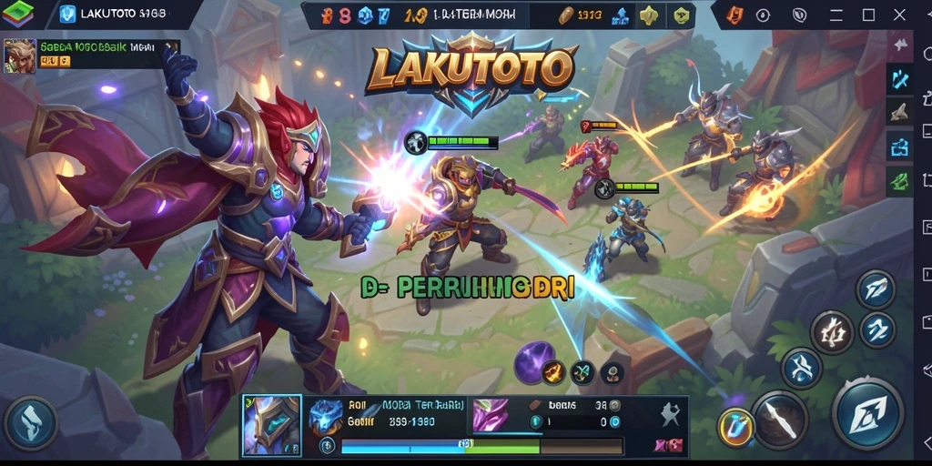 Screenshot gameplay epik LAKUTOTO di arena pertempuran.