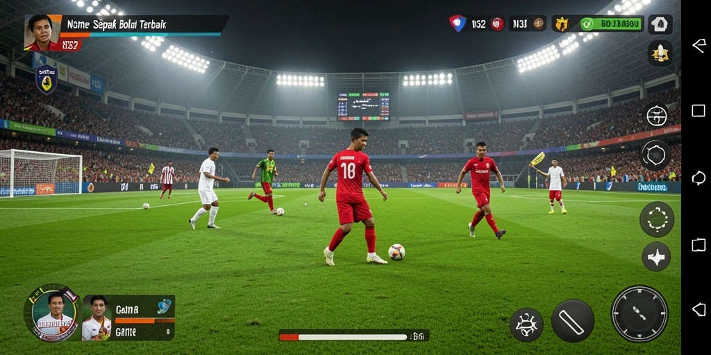 Tampilan gameplay realistis dalam pertandingan sepak bola.