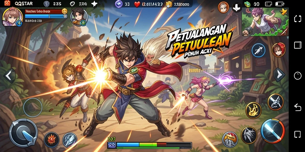 Tampilan gameplay QQSTAR yang menarik dengan karakter anime.