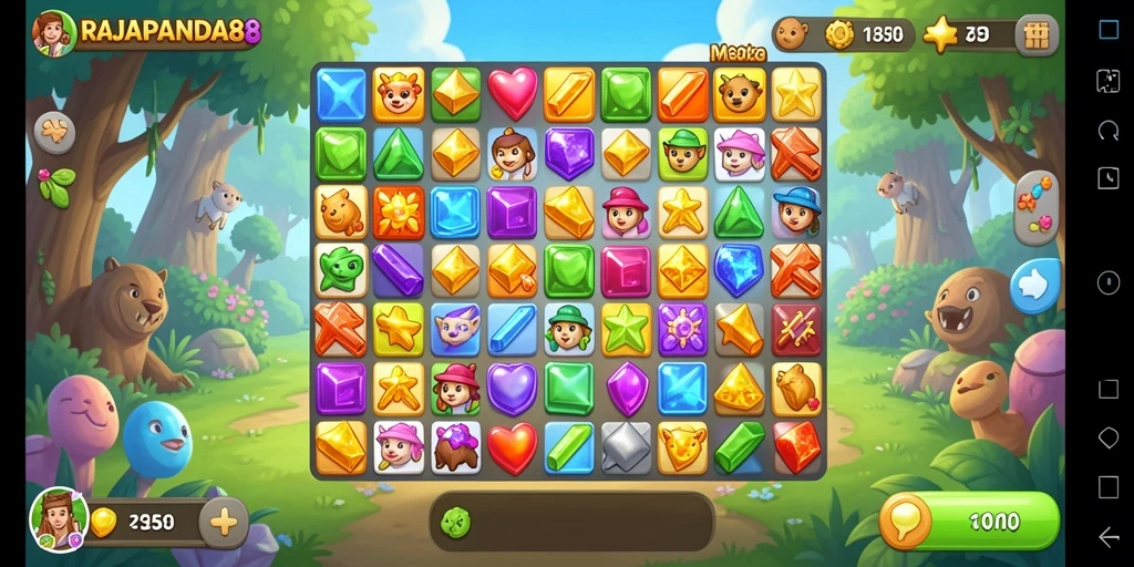 Screenshot gameplay RAJAPANDA88 menampilkan keseruan permainan Match-3.