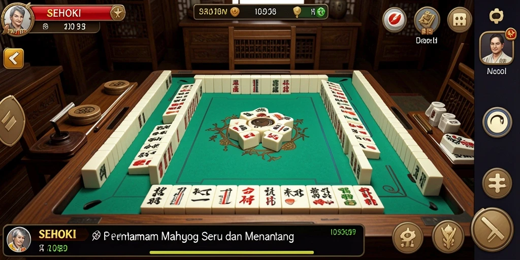 Tampilan gameplay SEHOKI dengan ubin Mahjong yang berwarna-warni.