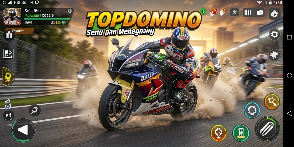 Gameplay menegangkan di TOPDOMINO dengan balapan motor cepat.