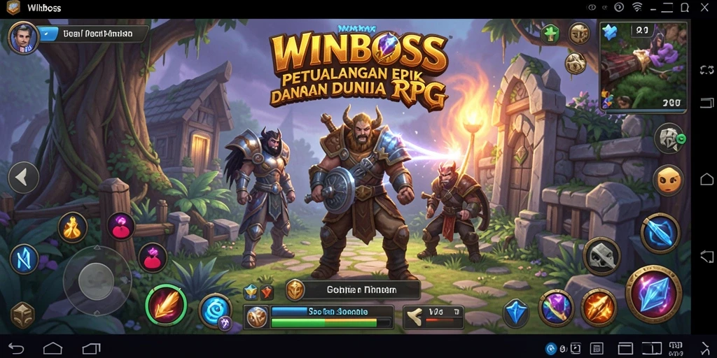 Tampilan utama WINBOSS menunjukkan aksi seru dalam petualangan RPG.